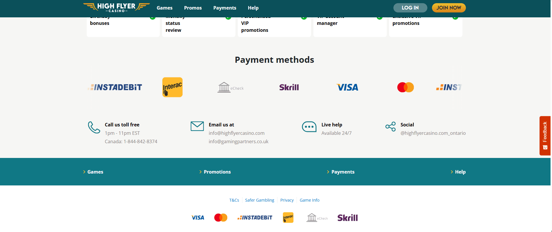 high flyer casino payments